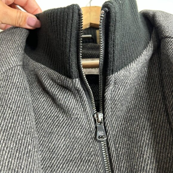 Calvin Klein Overcoat Mens Large Gray Wool Blend Inner Zip Mock Collar Knit Bib - Picture 5 of 11